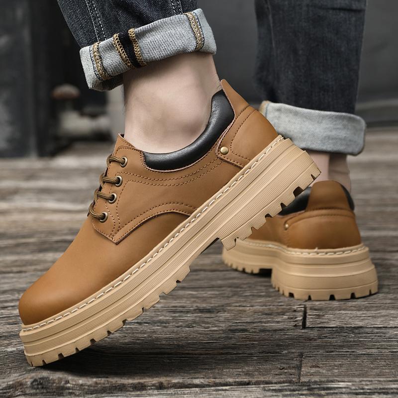 2024 мужская британская мода универсальная платформа удобная обувь на плоской подошве для ретро рабочей одежды и трендовая кожаная обувь