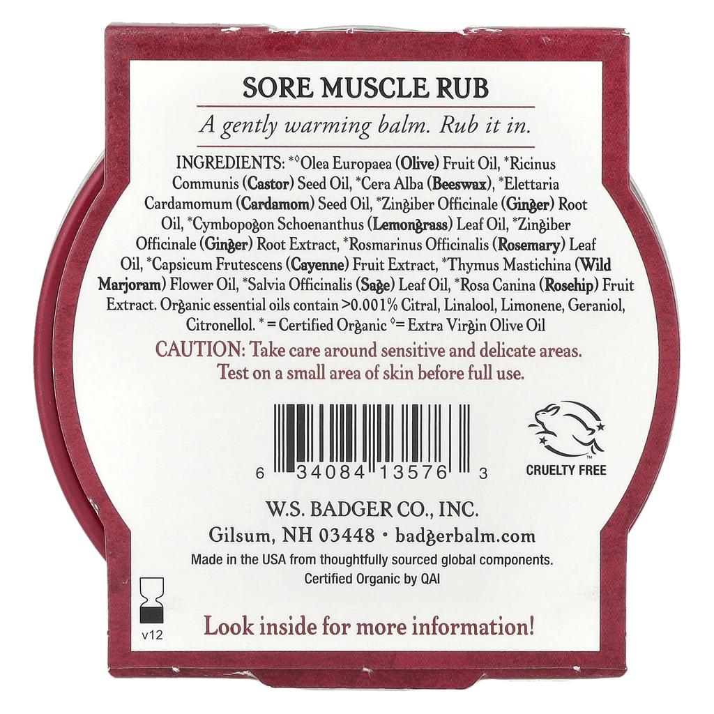 Badger, Органический, средство от боли в мышцах, кайенский перец и имбирь, 2 унции (56 г)
