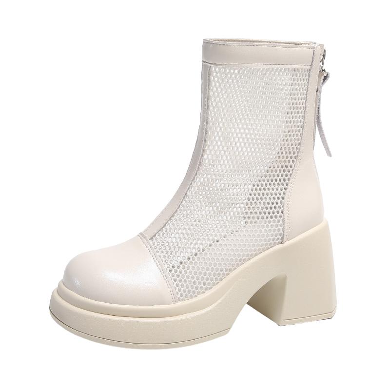 Fashion Fashion Round Toe High Heels Women's Sandals 2025 Summer Waterproof Platform Thick Bottom Short Boots Mesh Casual Women's Boots