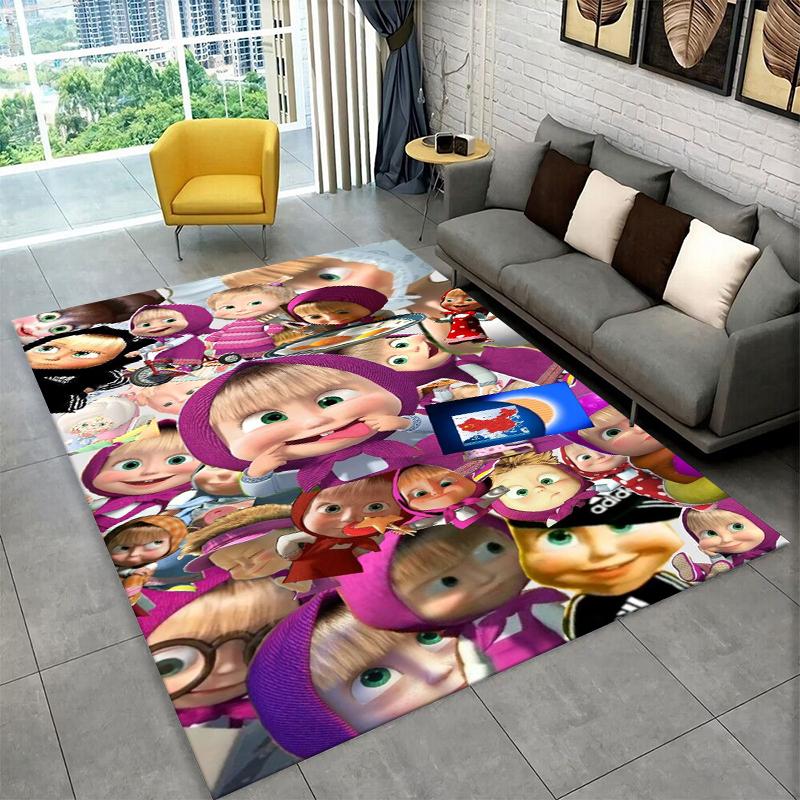 Cartoon Cute M-Masha Bear Non-Slip Area Rug for Living Room,Bedroom,Playroom,Soft Carpet Floor Mat Home Decor Rug Kids Room