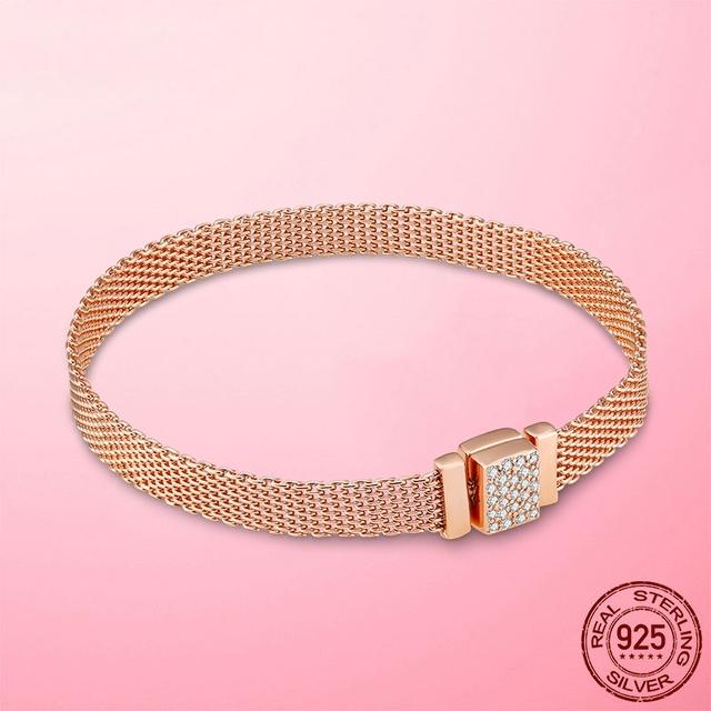 Bracelet 925 Silver & Rose Gold Cubic Zircon Clasp Reflection Bracelet for Women Bracelet Silver Jewelry