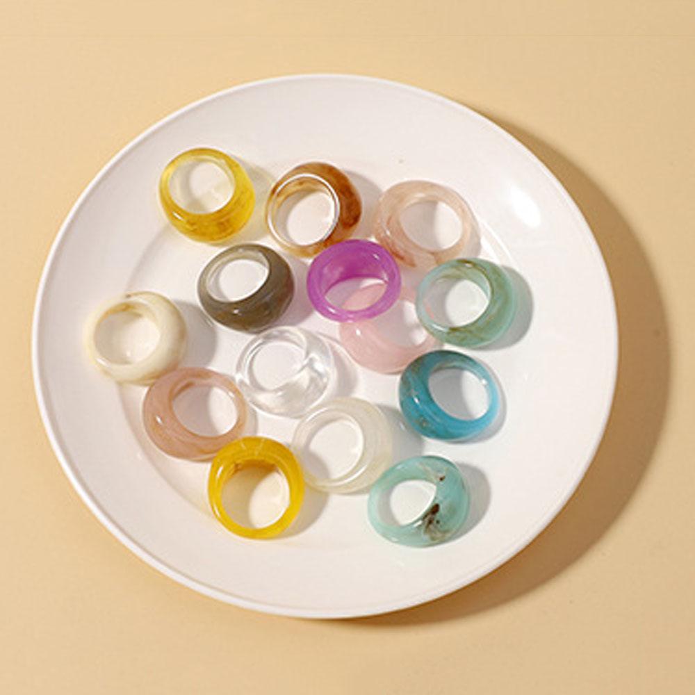 New Trendy Big Round Acrylic Resin Rings for Women Geometric Colorful Finger Ring for Girls Party Korean Fashion Zircon