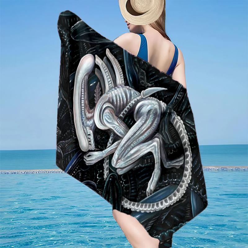 Alien horror Artwork Beach Towel, Super Soft Microfiber, Gift for Her/Him, Birthday, for Pool, Beach, Travel, Home Decor Fan gifts