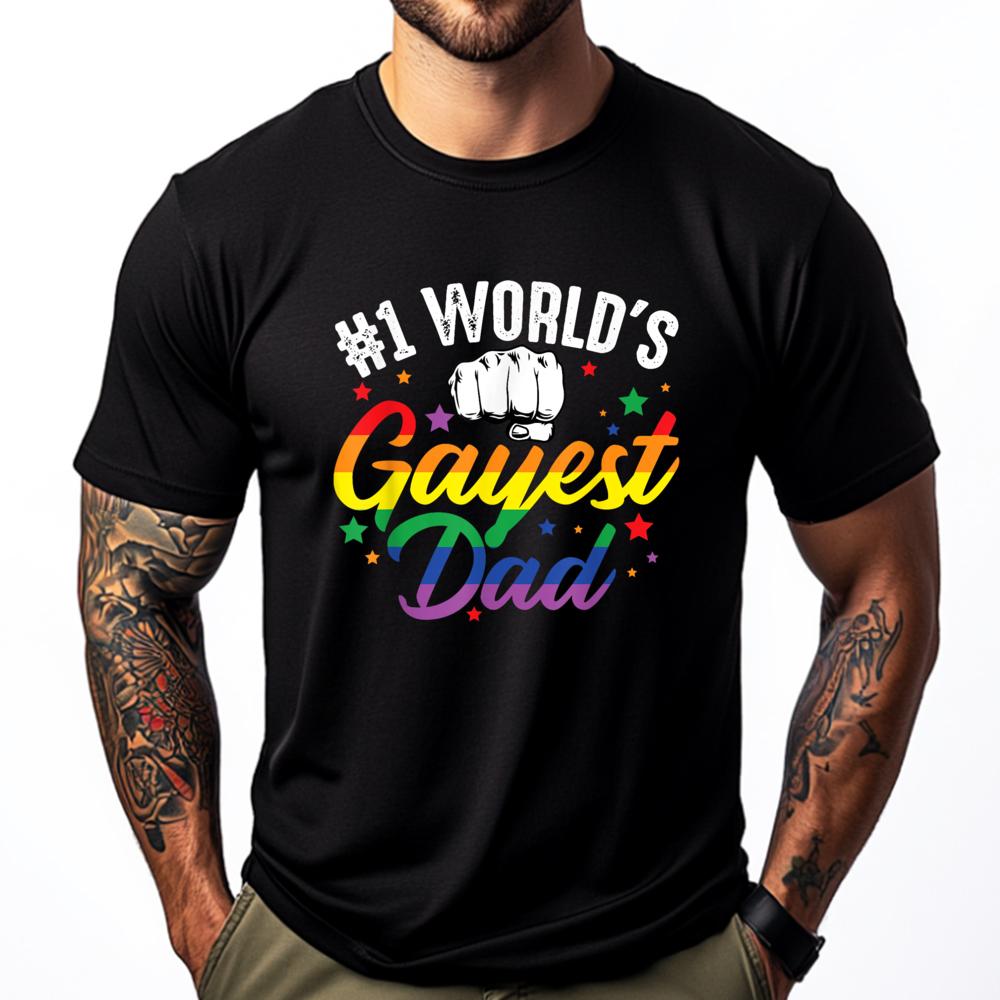 Lgbt Lesbian Gay Bisexual Trans Pride T Hirts#1 World S Gayest Dad Funny Lgbt Pride Rainbow Luxury Clothing Punk Style - Men'...