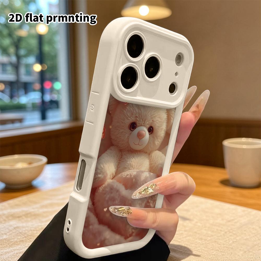 Phone case: 2D flat design suitable for iPhone 18 17 16 15 14 13 Pro tiered protective case, light cream bear, Christmas and Halloween gift