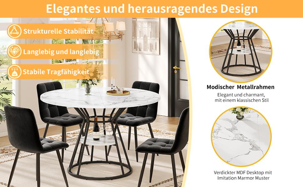 Table Set (5-Piece), Dining Table 100 x 100 x 76 cm (incl. 4 Chairs), Coffee Table for 4 People, Velvet Chair (incl. Marble Top), Black Chair