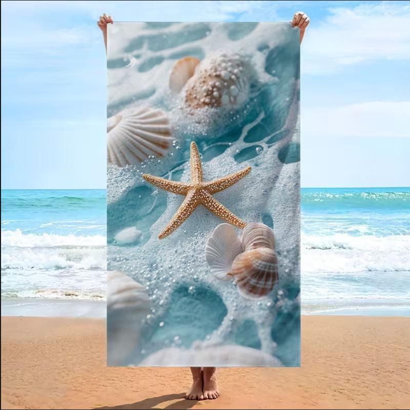 Star Fish Shell Ocean Ripple Pattern Beach Towel Quick Drying Sand Proof Soft Pool Bath Towel for Summer Travel