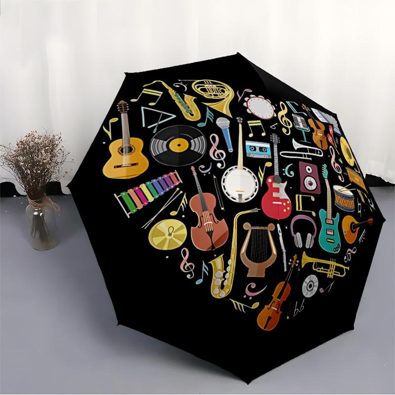 1pc Music Instruments Automatic Folding Umbrella - Compact 8-Rib Design, Durable Plastic & Iron, Lightweight for Outdoor Daily Use101