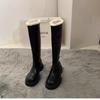 Маленькие длинные сапоги-трубы рыцаря, женская обувь 2024 года, новые осенне-зимние туфли из утолщенного хлопка с начесом, белые зимние сапоги