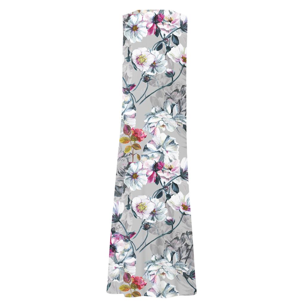 Женское повседневное удобное хлопковое карманное платье без рукавов с цветочным принтом