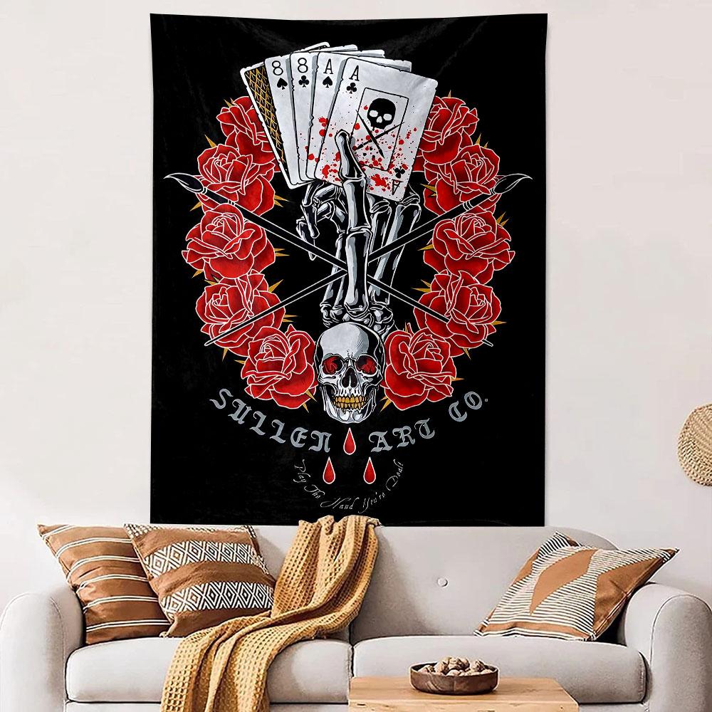 Stiller Art Co Tapestry Wall Hanging, Poker Rose Skull Art, Wall Decor for Bedroom Living Room Dorm