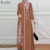 ZANZEA Женское повседневное длинное платье с круглым вырезом и длинным рукавом в стиле ретро