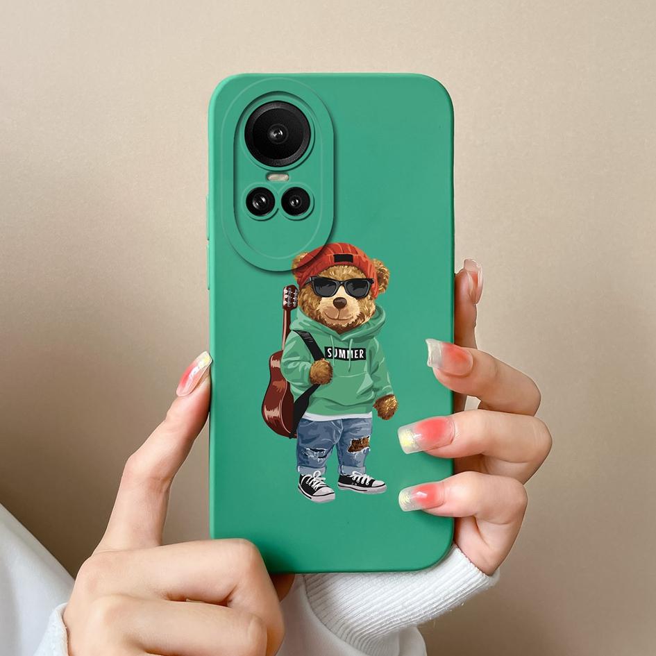 Чехол для Oppo Reno 7 4G 5G 10 Pro 5G 4 5 6 7 8 Lite Cute Bear Square Мягкий силиконовый чехол Матовый противоударный мультяшный узор с защитой от падения для бампера Oppo