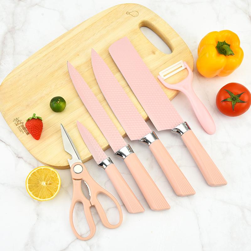 Нож из шести предметов, шестиугольный ромбовидный узор, веерообразная ручка, кухонная нержавеющая сталь, снежный узор, цветная подарочная коробка