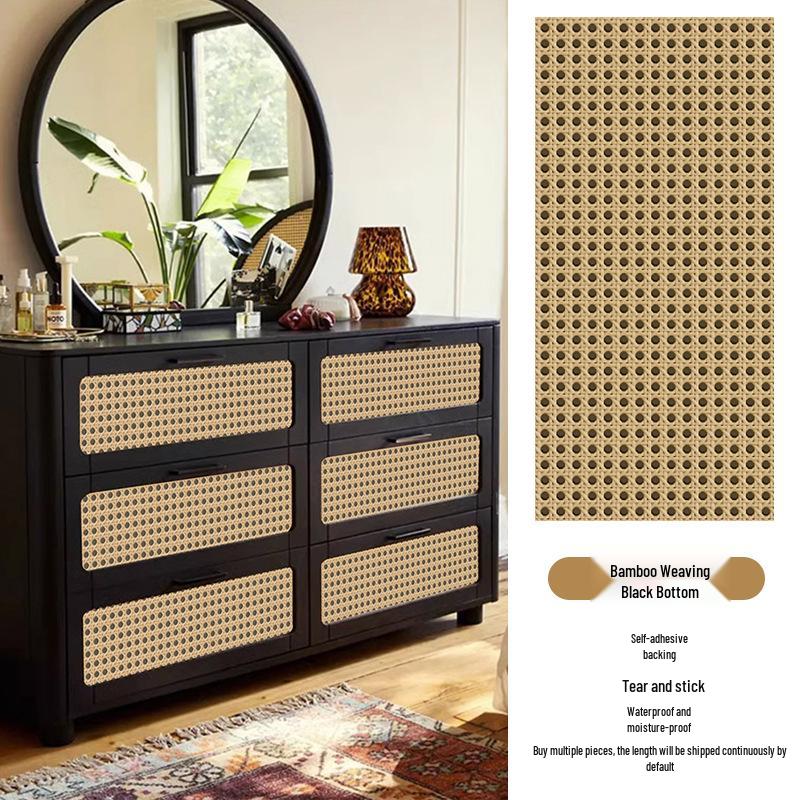 Водонепроницаемая самоклеящаяся наклейка из бамбукового плетения для шкафов, тумбочек или столешниц - Пленка, меняющая цвет, для реновации