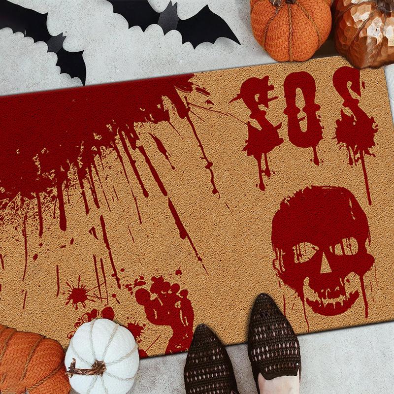 Хэллоуин Кровавый Ковер Мат Ужас Отпечаток Руки Ковер Череп SOS Текст Пробка Нескользящий Домашнее Украшение Коричневые Коврики для Пола Приветственный Коврик
