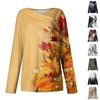 Womens Tops Casual Buttons Neck Long Sleeve Shirt Vintage Printed Trendy Color Block Patchwork Blouses Tees