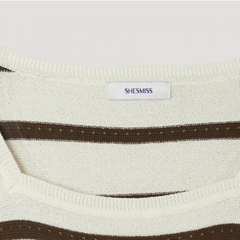 [shs Miss] Square Neck Stripe Knit Sskpop22240 Br