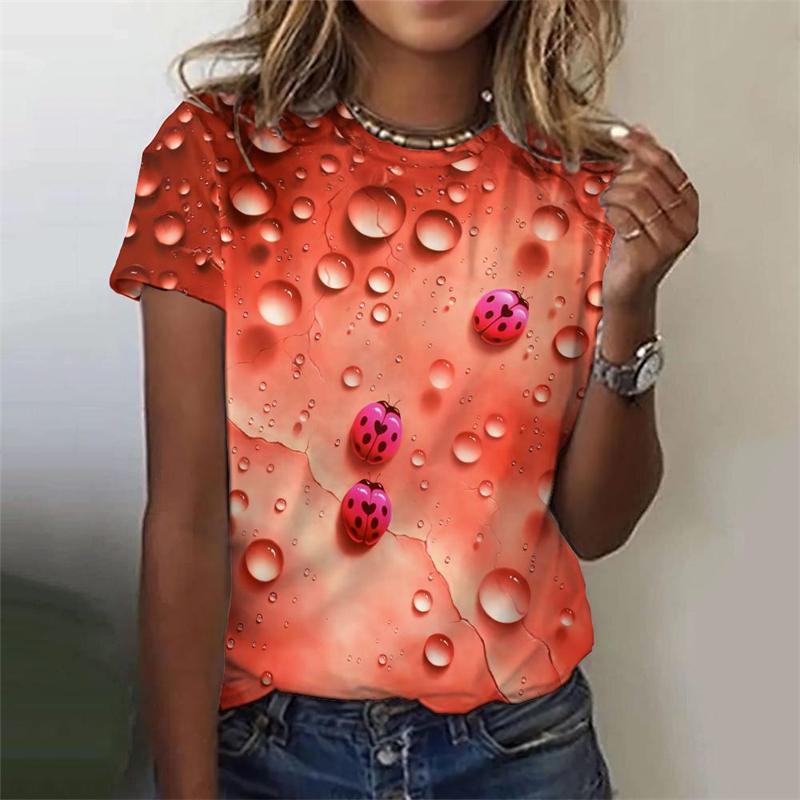 Футболка с 3D-принтом в виде цветного сердца, красивая женская одежда, женская мода, повседневная футболка для девочек, свободные топы с коротким рукавом, футболки