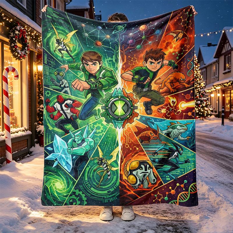 Ben 10 Cartoon Pattern Blanket for Home Decoration, Bed, Sofa, Car Travel, Camping, Suitable for All Seasons, Birthday Christmas Gift