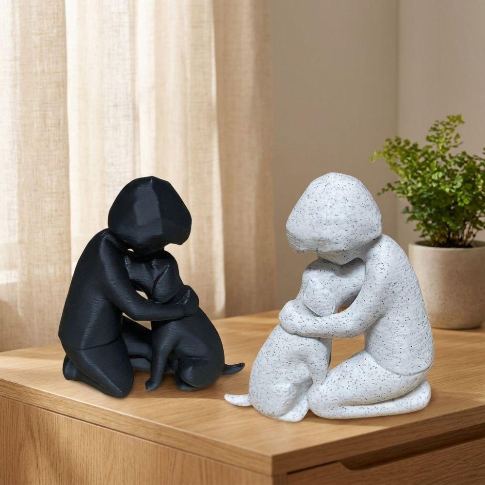 3D Printed Human Dog Loyalty Figurine Minimal Boy Dog Figurine Gift for Dog Lovers