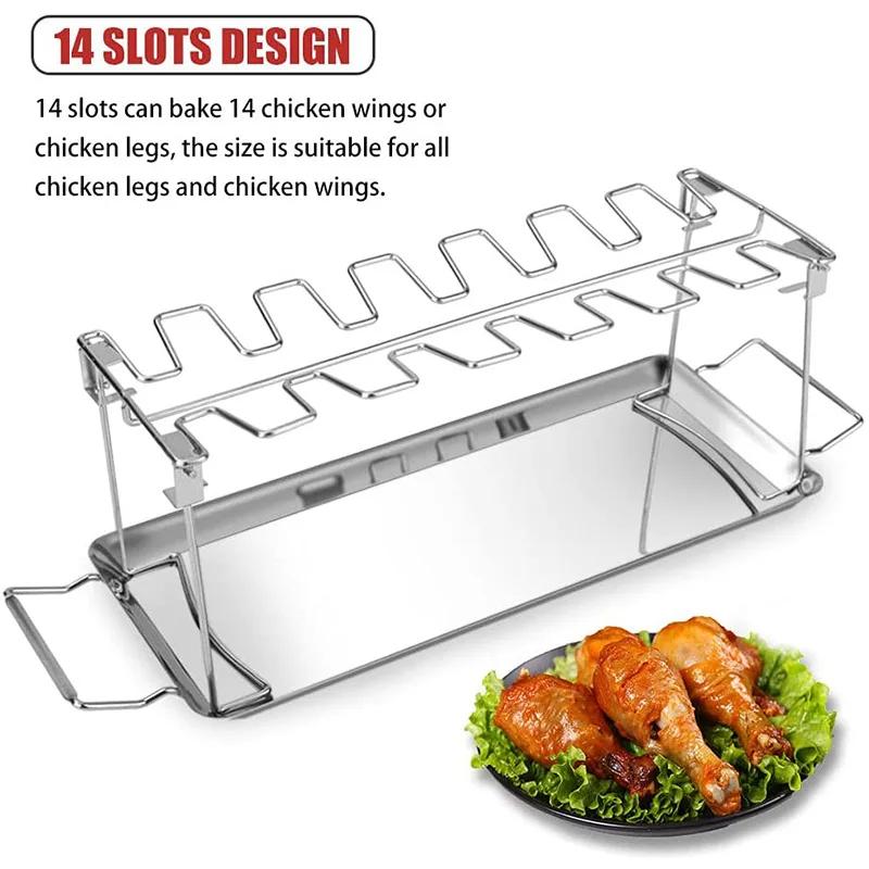 BBQ Beef Chicken Wing Leg Grill Stainless Steel Collapsible Barbecue Roaster Rack Non-Stick BBQ Drumstick Oven Roaster Stand