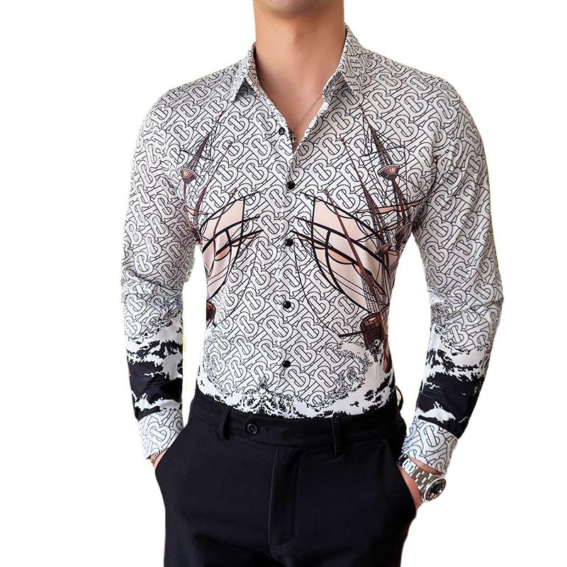 Весенняя роскошная изысканная рубашка с цифровым принтом, мужская мода, не требующая глажки, рубашки с длинным рукавом, высокое качество, повседневная одежда для ночного клуба, вечеринка