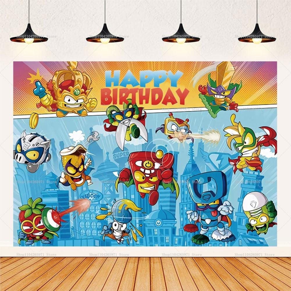 Cartoon SuperZings Photography Backdrop Children Birthday Decoration Backdrop Party Supplies Baby Shower Banner Photo Studio