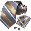 Mens Silk Tie Set Gold Tie Ring Striped Necktie Hanky Cufflinks for Business Party Dibangu
