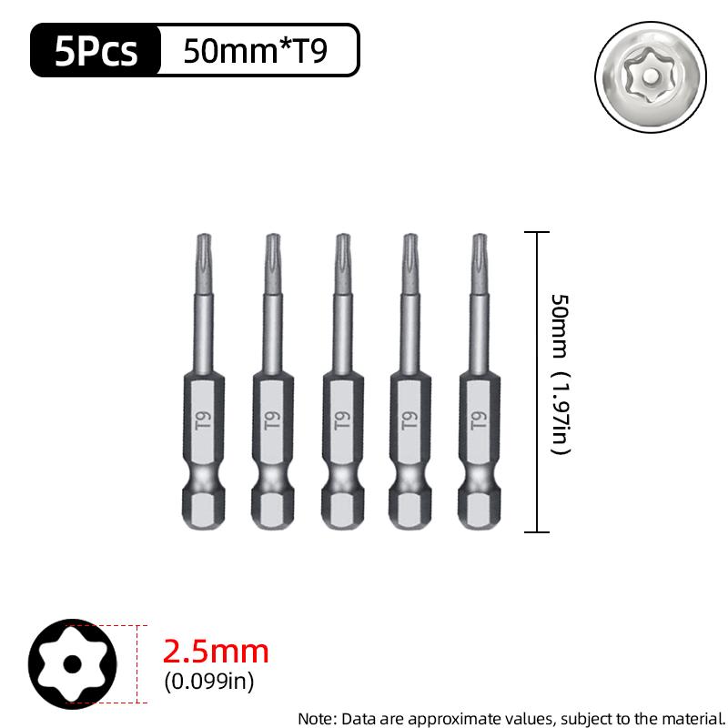 Бита Torx 50 мм Магнитная S2 Сталь 1/4'' Шестигранный хвостовик Полое отверстие Безопасные биты T5-T40 Электрическая дрель-шуруповерт Ручной инструмент