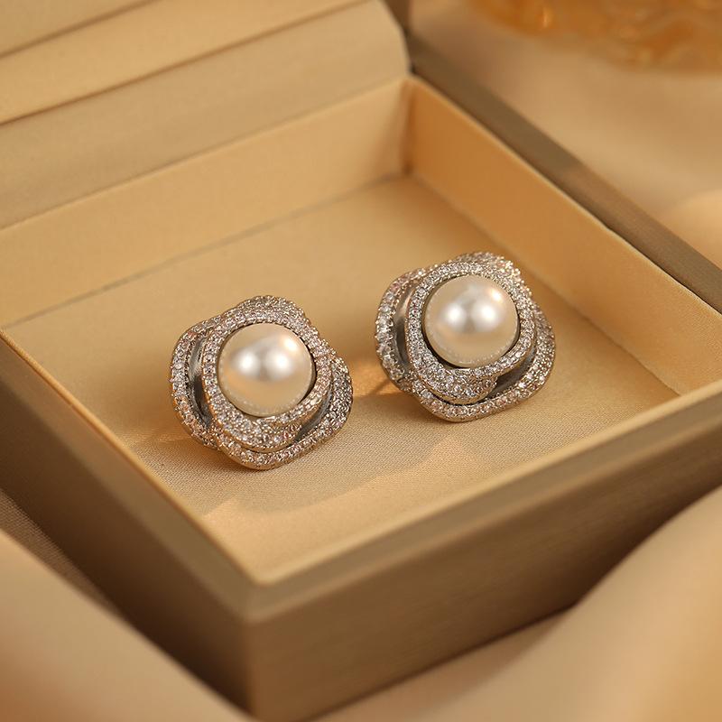 Серьги-гвоздики High Sense Micro-Set Rhinestone Flower Pearl, женские модные, темпераментные, универсальные, изысканные, милые серьги