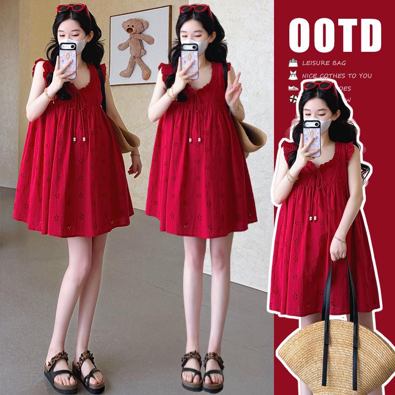2026 Summer Sleeveless Maternity Doll Dress - Age-Reducing, Hollow Out, Loose Fit, Sweet Belly Covering Vest Design