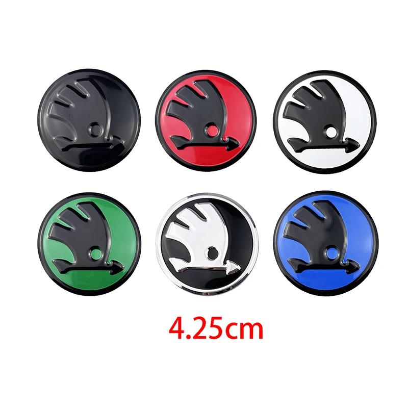 WMZW4 Aluminum Alloy 42.5mm Car Steering Wheel Center Stickers for SKODA Rapid Octavia Fabia 1 2 Karoq Kodiaq Yeti Superb Interior