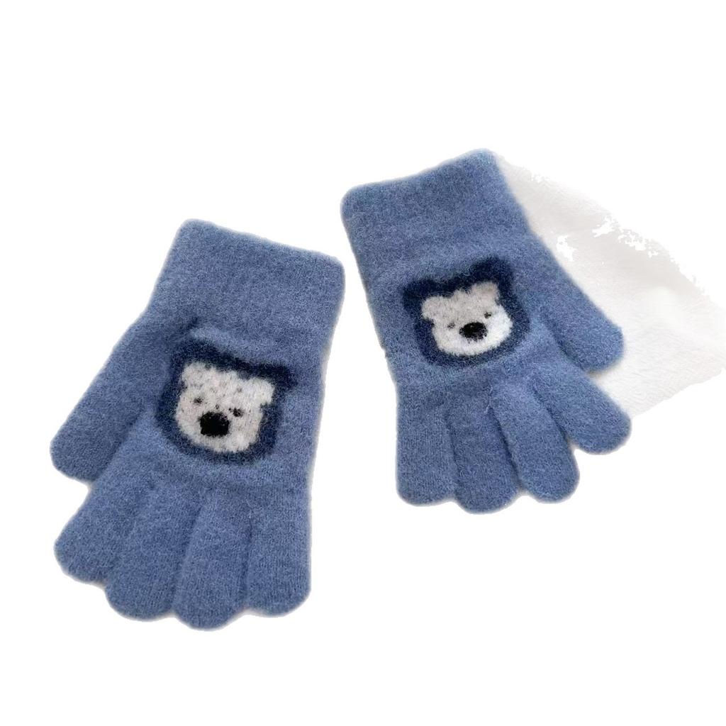 Children's Cartoon Bear Gloves for Winter Warmth New Five Finger Full Finger and Two Finger Warm Gloves for Boys