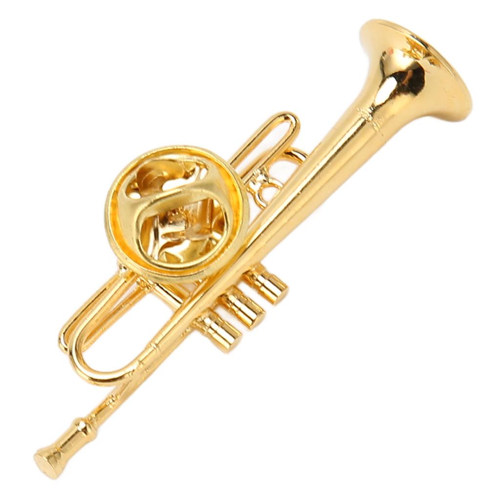 Gold Miniature Trumpet Shaped Lapel Brooch Pin Brass Exquisite Mini Musical Instrument Brooch with