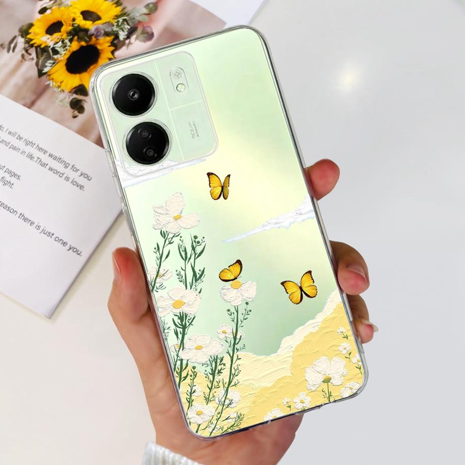 For Xiaomi POCO C65 Case Transparent Silicone Soft TPU Phone Cover For Xiaomi Mi Poco C65 Protective Bumper PocoC65 Flower Funda