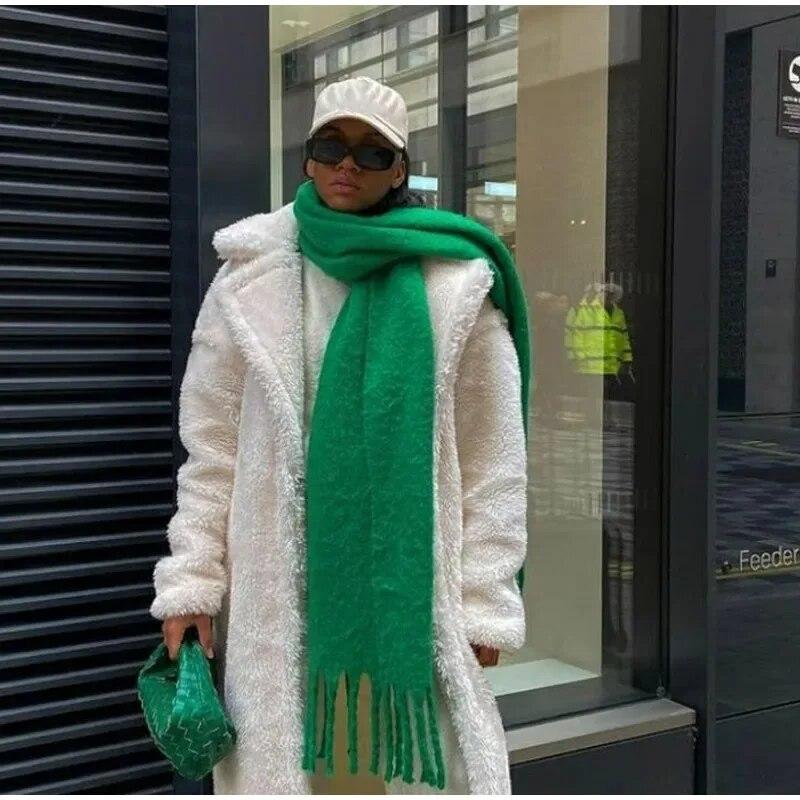Женский толстый шаль, шарф, зимние теплые модные однотонные шарфы из пашмины, длинные хиджабы с кисточками, палантины Bufanda Mujer