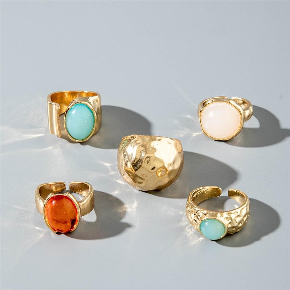 5Pcs Retro Vintage Ring Set Aesthetic Alloy Fashion Jewelry Boho Open Rings for Girls Teens