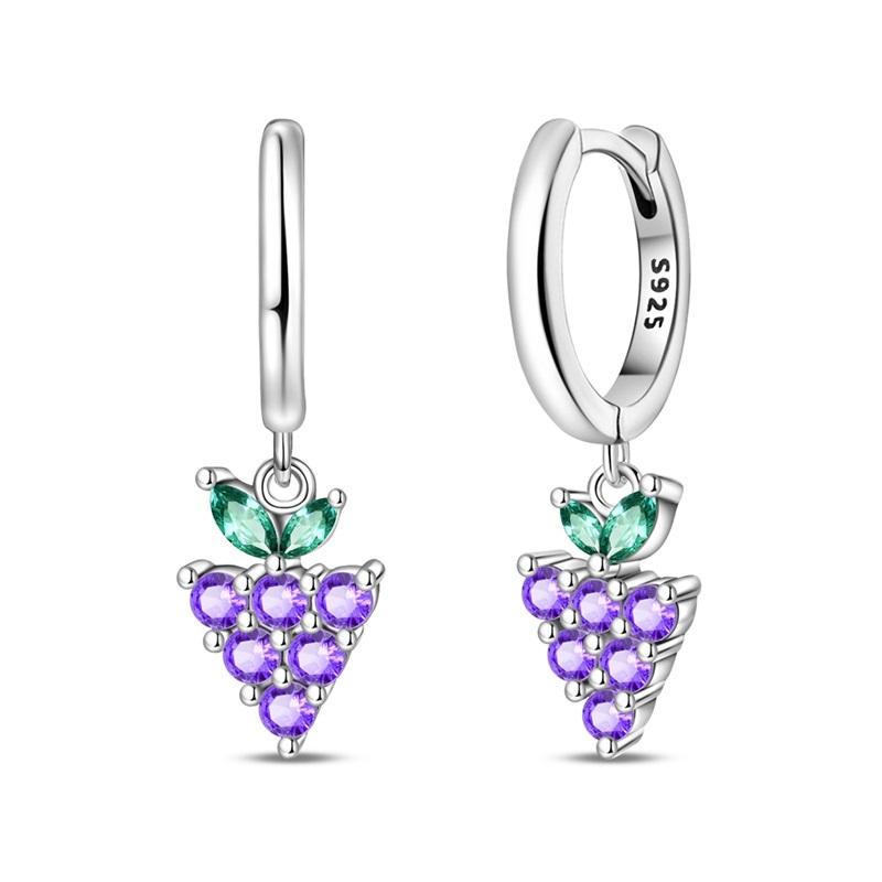 Original 925 Sterling Silver Purple Flower Owl Earrings Women 2025 Zircon Ear Studs Sparkling Pave Hoop Earring Jewelry Gift