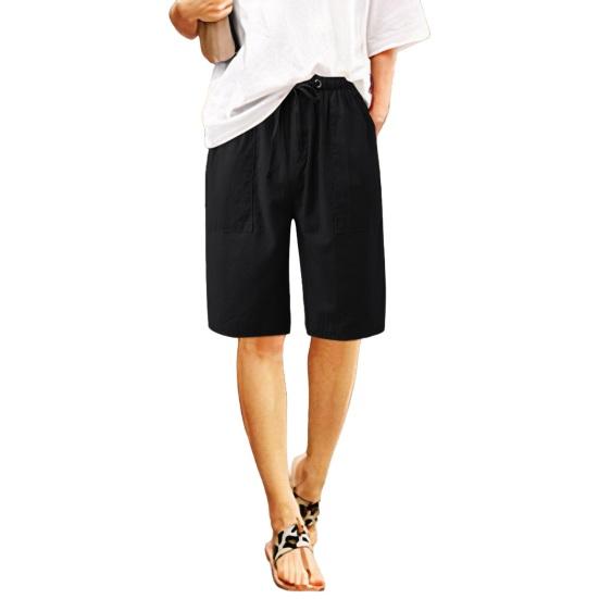 Женские летние шорты из хлопка и льна, повседневные шорты с широкими штанинами, завязывающиеся на шнурок, с карманами, длиной до колена для отдыха на пляже