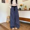 Ретро темно-синие клетчатые брюки широкие от бедра для женщин на весну и лето, контрастный свободный и ленивый стиль, драпированные брюки прямого кроя, повседневные