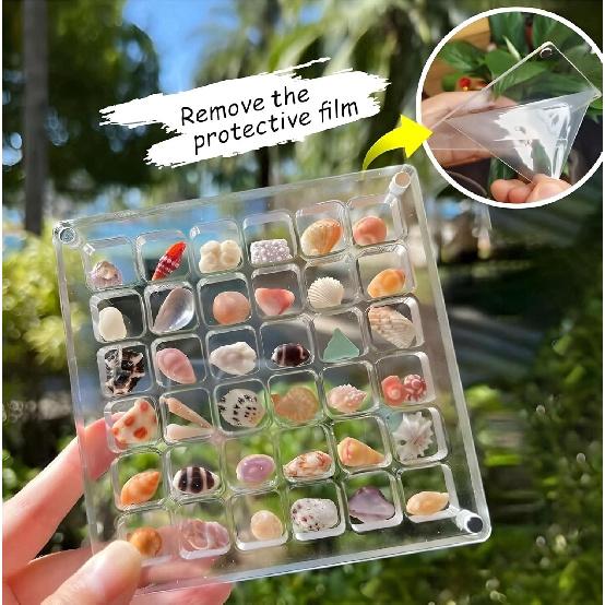 Artlunar 36 Grids Acrylic Display Box - Clear Shadow Box for Seashell, Rock, and Thimble Collection, Mini Trinket Shelf Organizer for Collectors