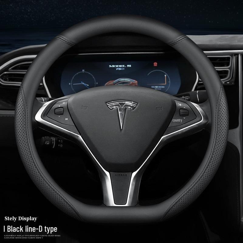Tesla Steering Wheel Covers: Genuine Leather, Anti-Slip, All-Season for Model 3, Y, X, S