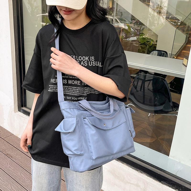 Повседневная простая холщовая сумка, весенняя однотонная текстурная сумка через плечо, большая вместимость, сумка для поездок на работу через плечо