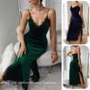 Sexy Deep V Pajamas Women's Long Suspender Nightgown Velvet Lace Seduction Backless Loungewear