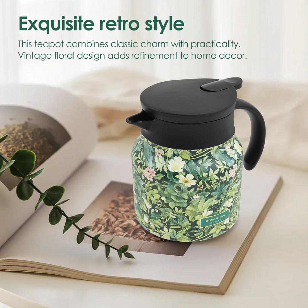 Чайник из нержавеющей стали Винтажный чайник с цветочным узором с ситечком Съемный изолированный чайник Бытовой чайник
