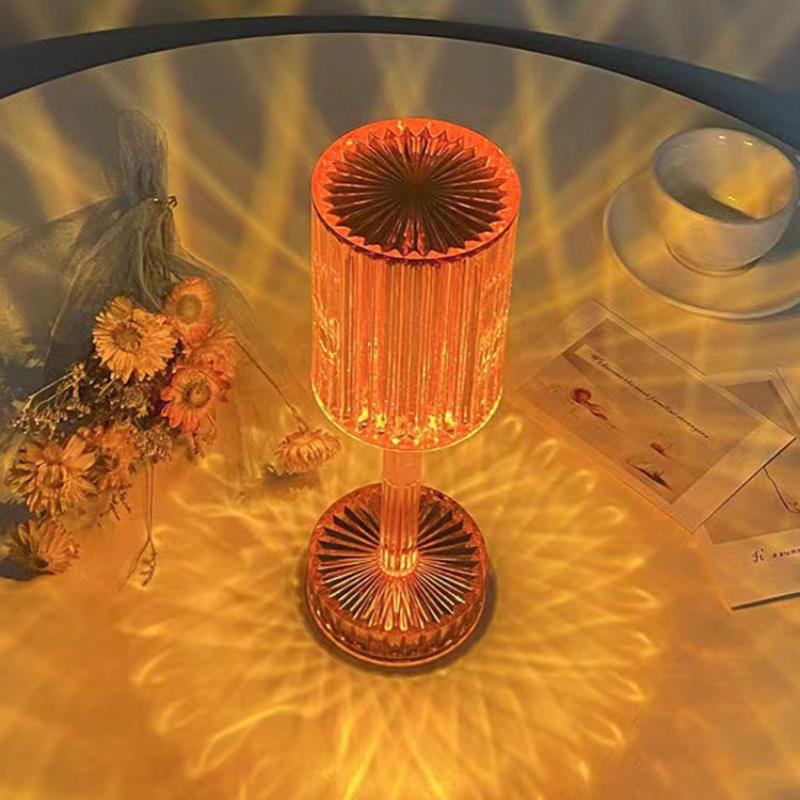 Настольная лампа с кристаллами и бриллиантами, цветной светильник RGB с сенсорным управлением, романтический светильник для спальни, акриловый перезаряжаемый USB ночник, проекционный светильник