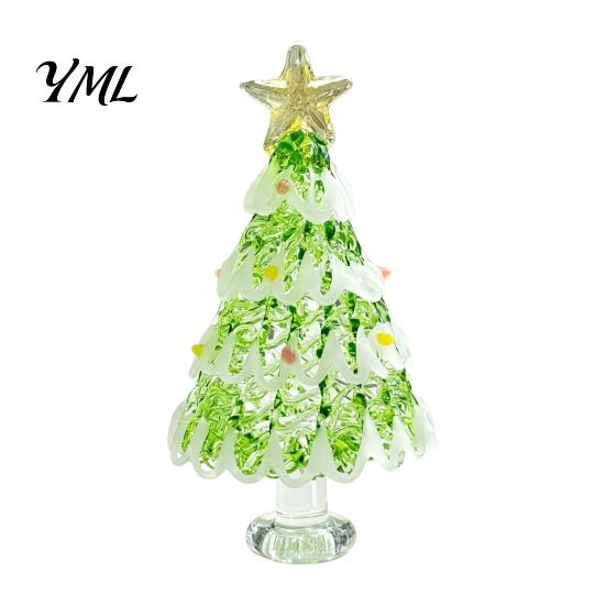 Decorative Christmas Collectibles Hand Blown Glass Tree Figurine, Mini Tabletop Seasonal Window Display Decor Xmas Ornament, Handmade Desktop Holiday