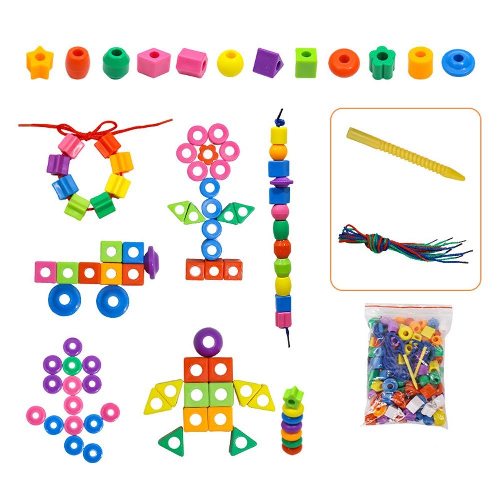 48/100/160PCS Multicolor Montessori Threading Beads Toy Building Blocks Geometry Shape DIY Beaded Game Bracelet Toy Plastic