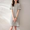 Women's Fashion Summer Spring Stripe Print Short Sleeve O-Neck Loose Casual Dresses